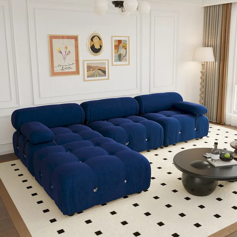Canapé modulable réversible en velours avec ottomane