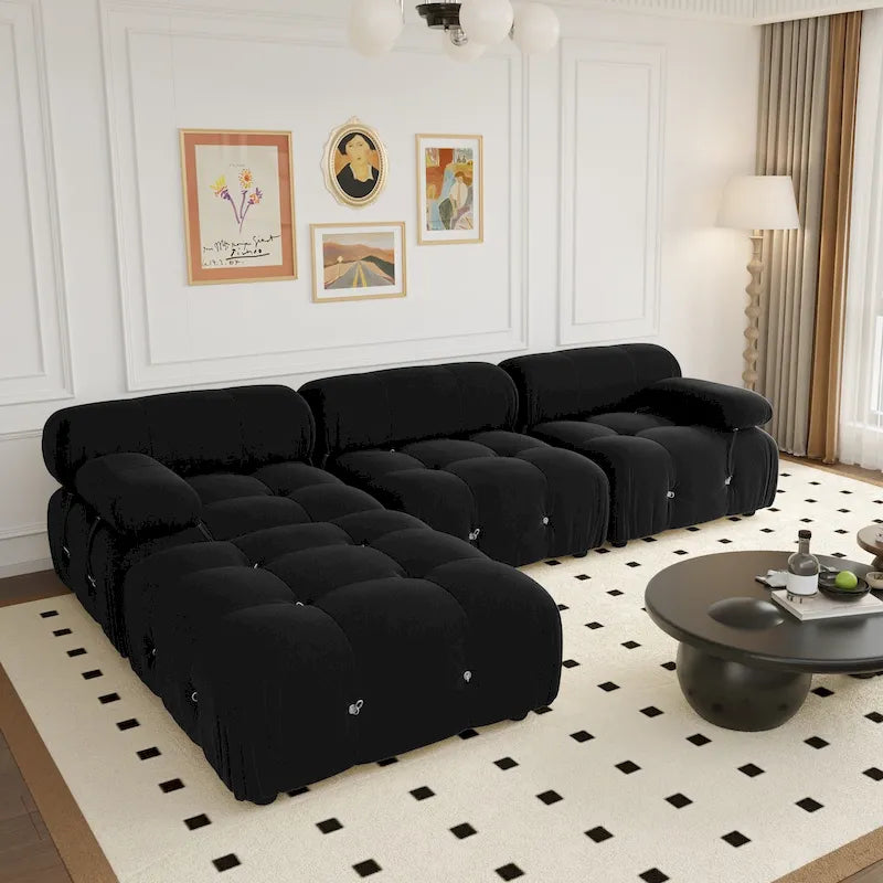 Canapé modulable réversible en velours avec ottomane