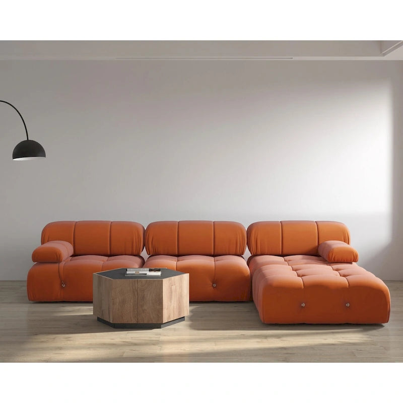 Canapé modulable réversible en velours avec ottomane