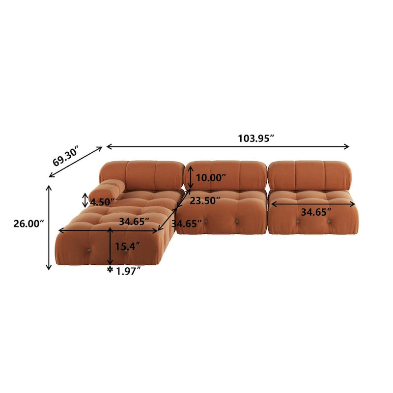 Canapé modulable réversible en velours avec ottomane