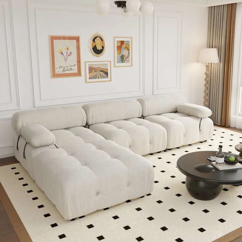 Canapé modulable réversible en velours avec ottomane