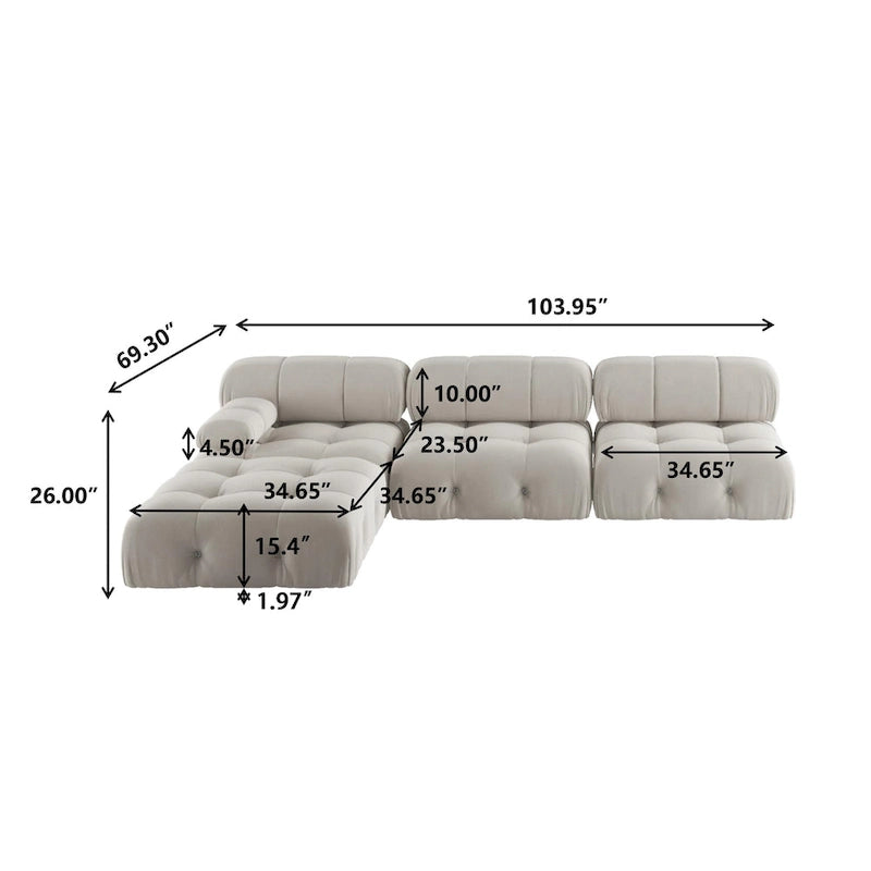 Canapé modulable réversible en velours avec ottomane