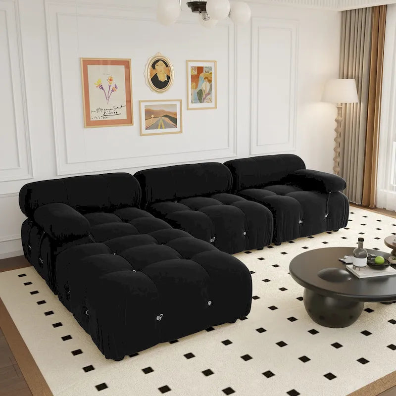 Canapé modulable réversible en velours avec ottomane