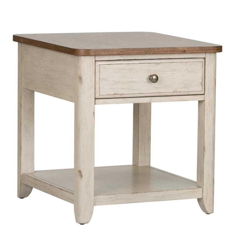 Table d'appoint antique blanc cassé réinventée avec panier