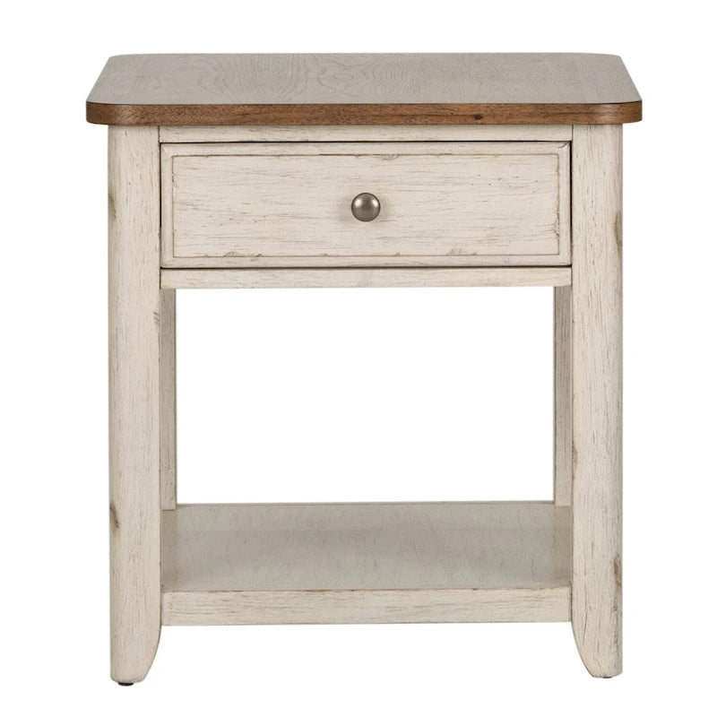 Table d'appoint antique blanc cassé réinventée avec panier