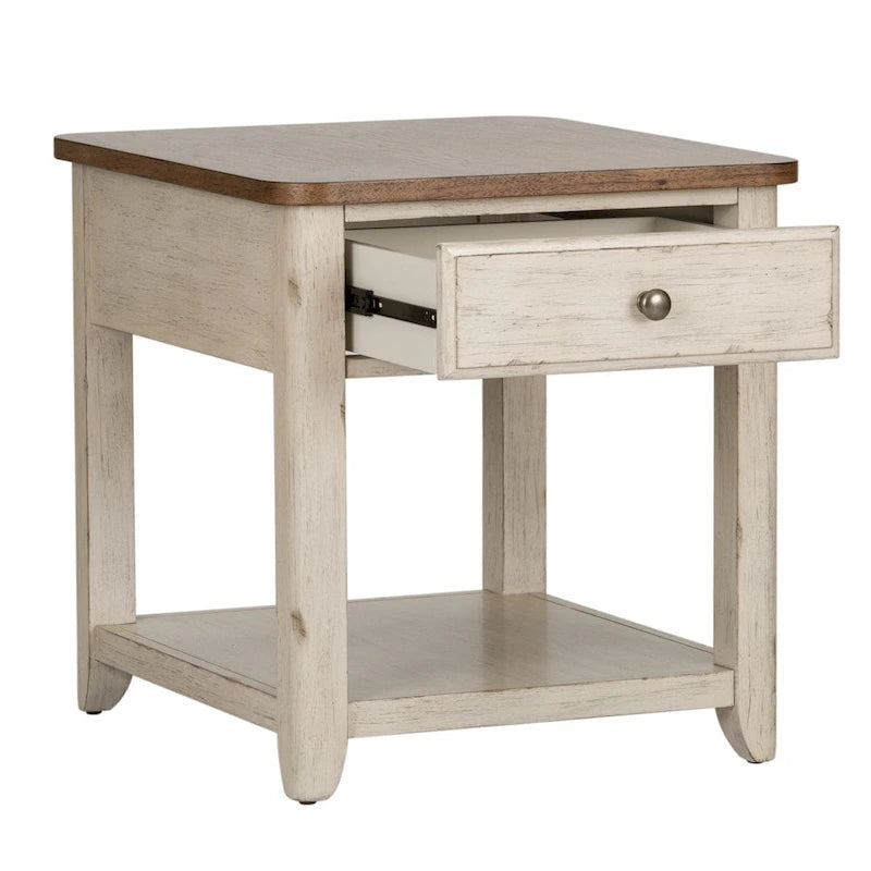 Table d'appoint antique blanc cassé réinventée avec panier