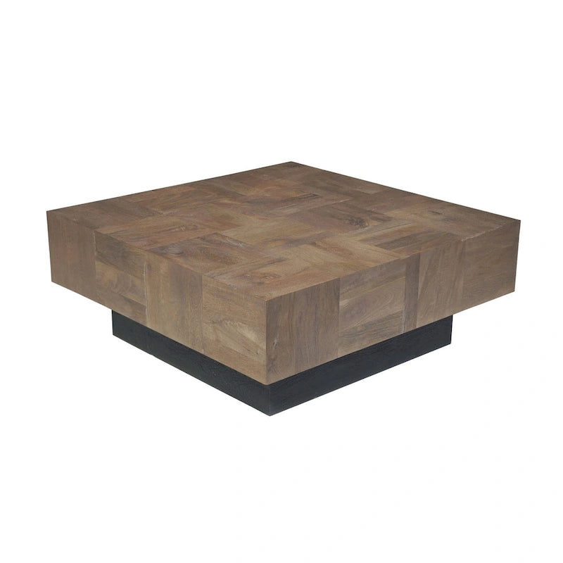 Table basse carrée en bois massif marron foncé et noir 40 po