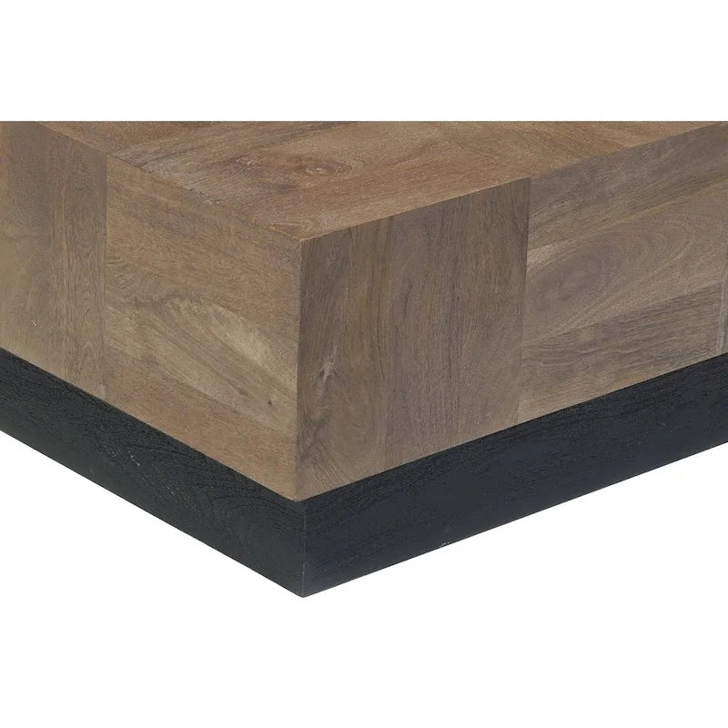 Table basse carrée en bois massif marron foncé et noir 40 po