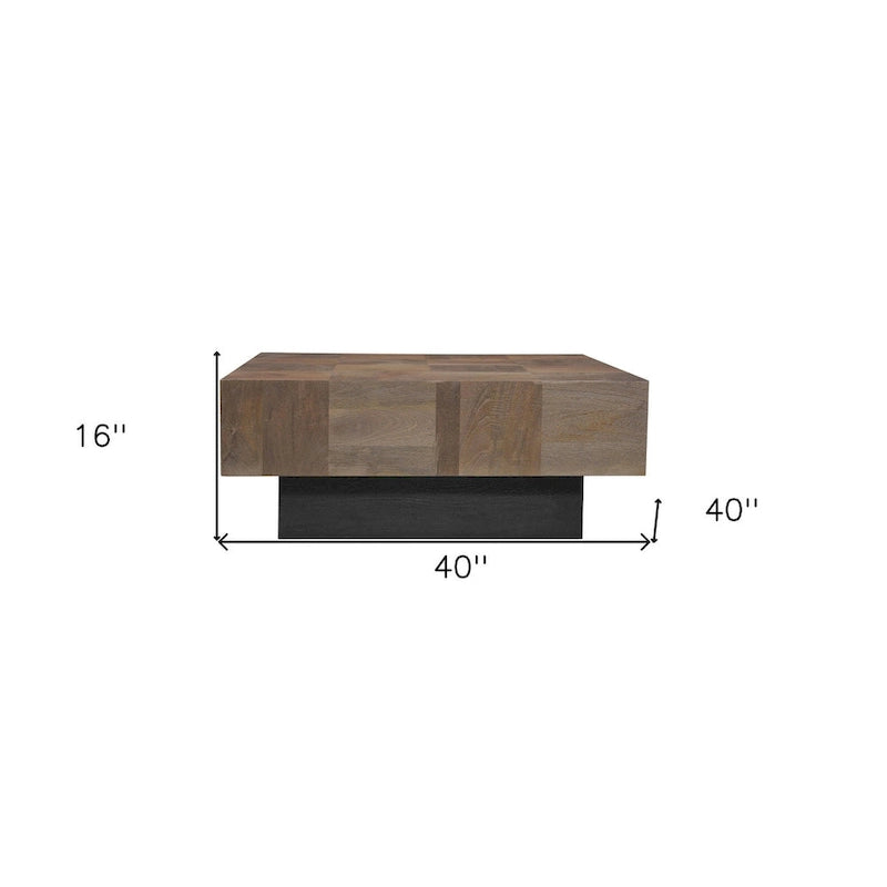 Table basse carrée en bois massif marron foncé et noir 40 po