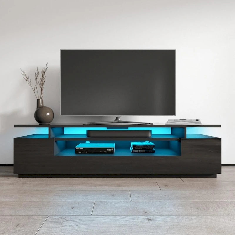 Meuble TV laqué avec lumières LED