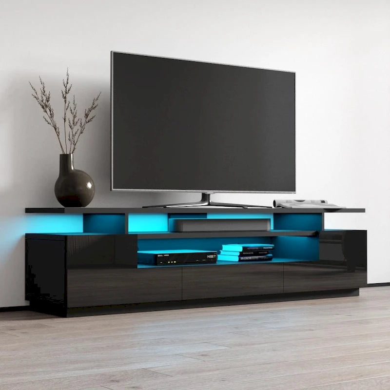 Meuble TV laqué avec lumières LED
