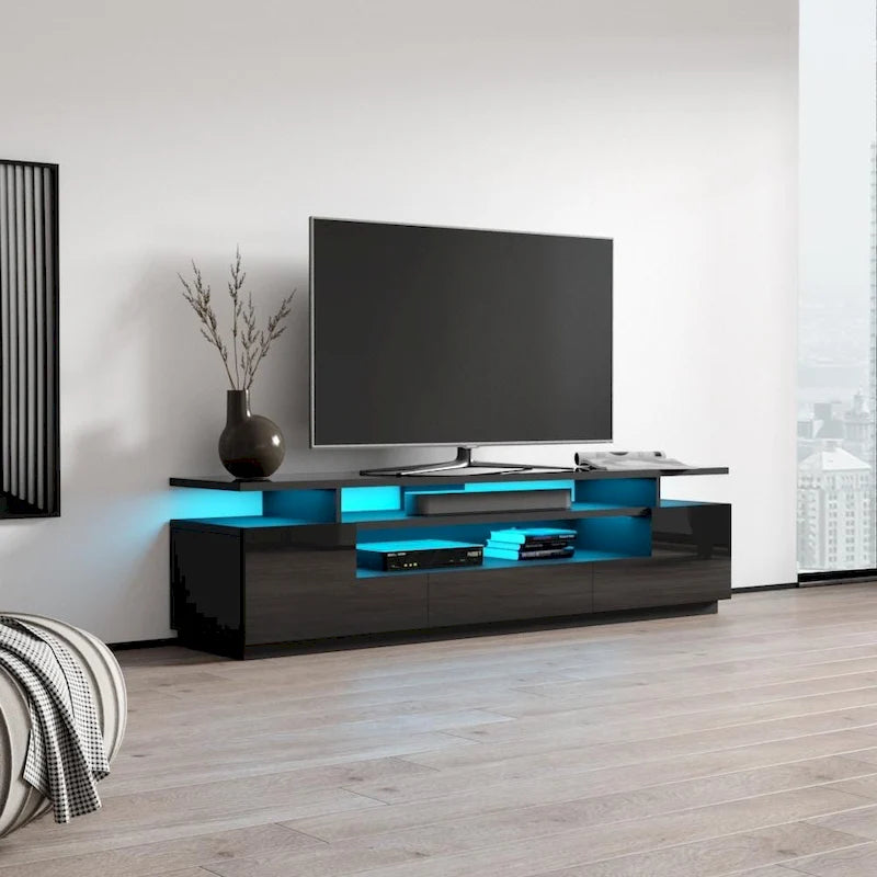 Meuble TV laqué avec lumières LED