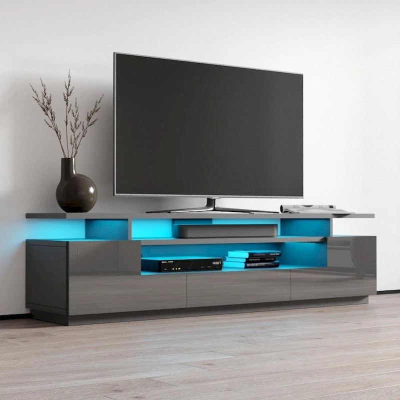 Meuble TV laqué avec lumières LED