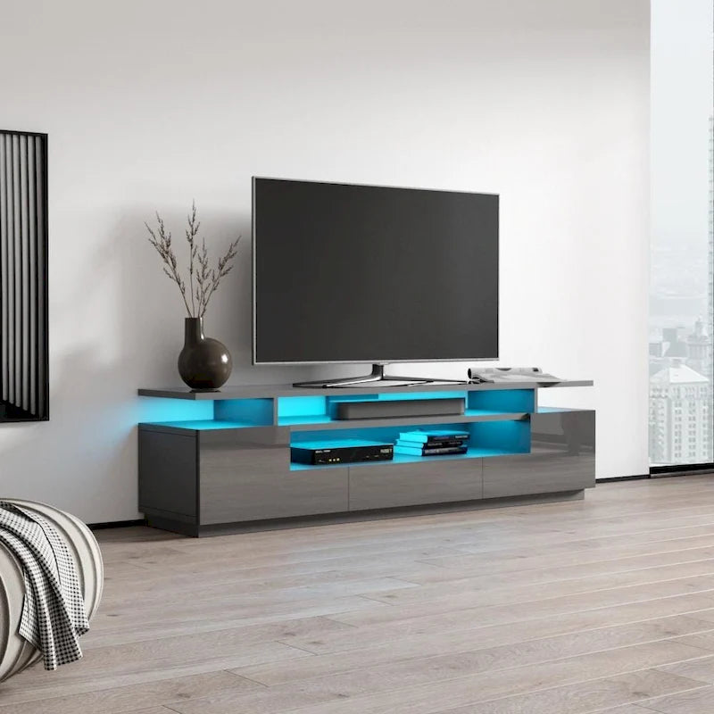 Meuble TV laqué avec lumières LED