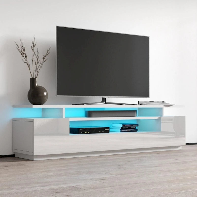 Meuble TV laqué avec lumières LED
