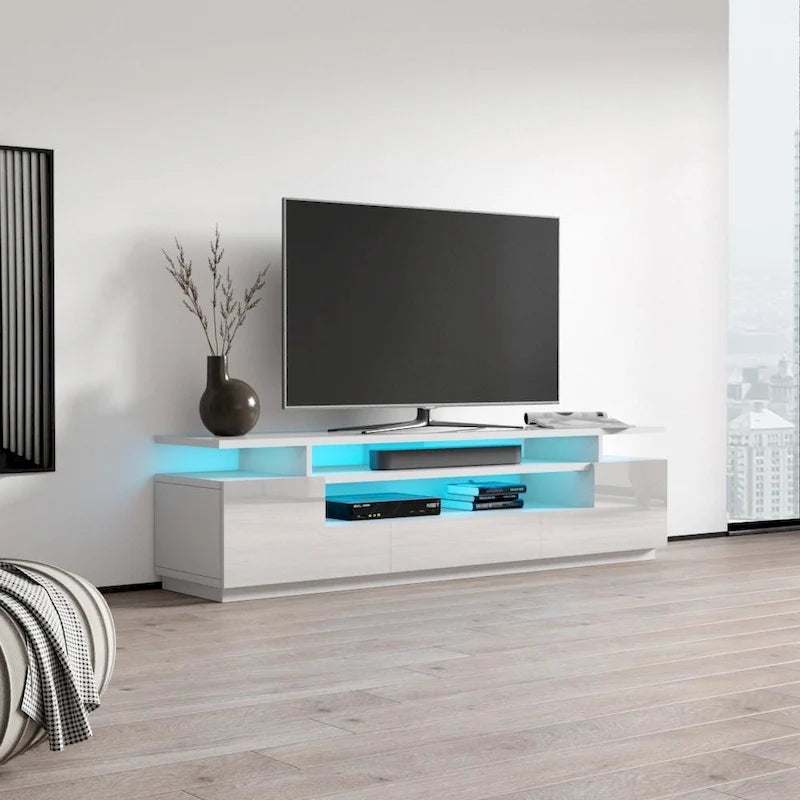 Meuble TV laqué avec lumières LED