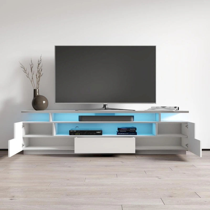 Meuble TV laqué avec lumières LED