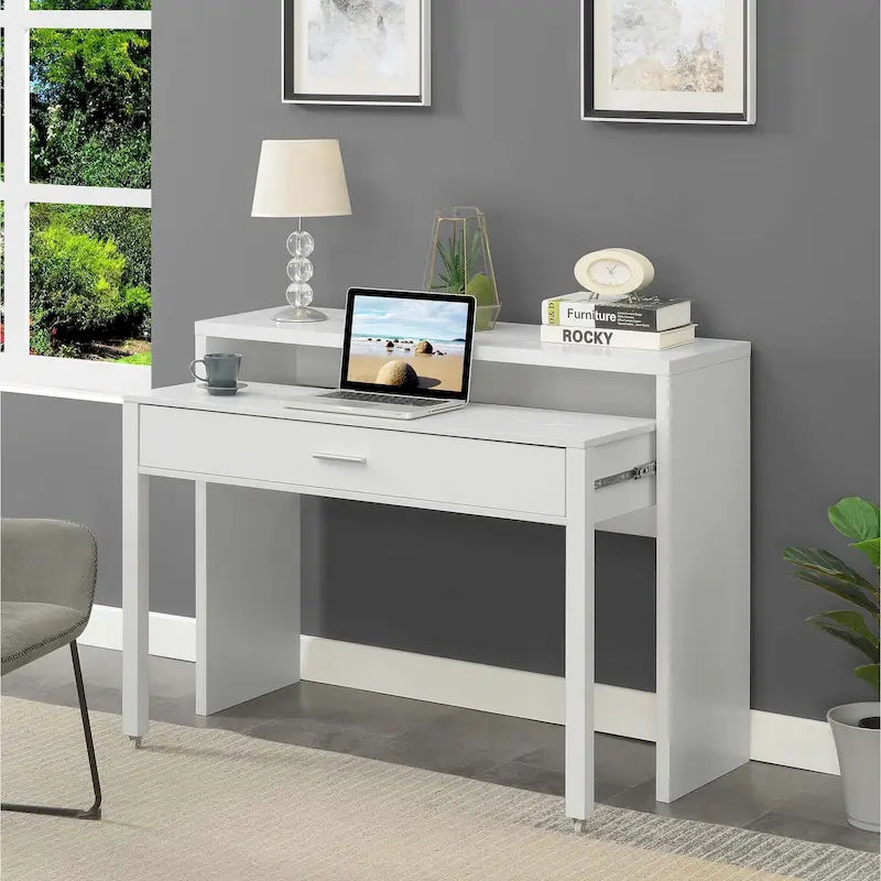 Console/bureau coulissant avec tiroir et rehausseur