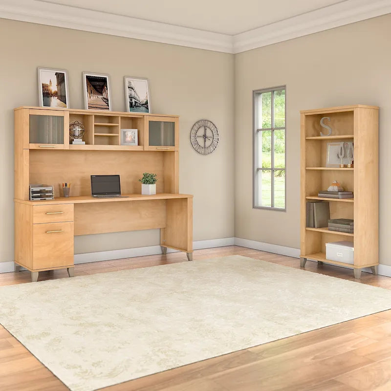 Bureau avec huche et bibliothèque à 5 étagères