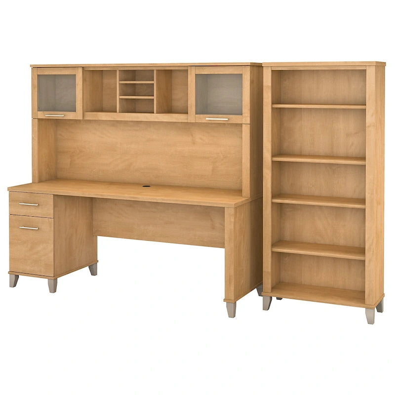 Bureau avec huche et bibliothèque à 5 étagères