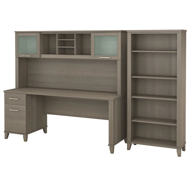 Bureau avec huche et bibliothèque à 5 étagères