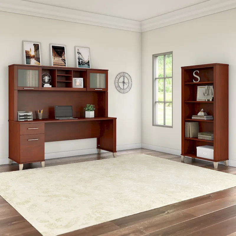 Bureau avec huche et bibliothèque à 5 étagères
