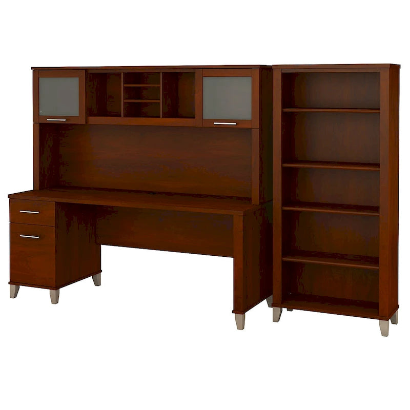 Bureau avec huche et bibliothèque à 5 étagères