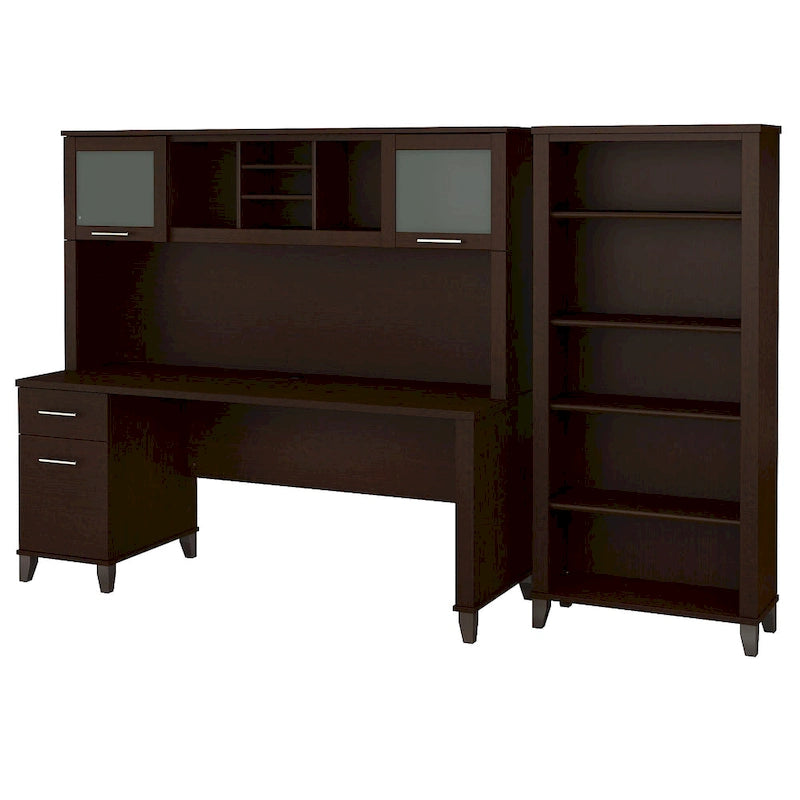 Bureau avec huche et bibliothèque à 5 étagères