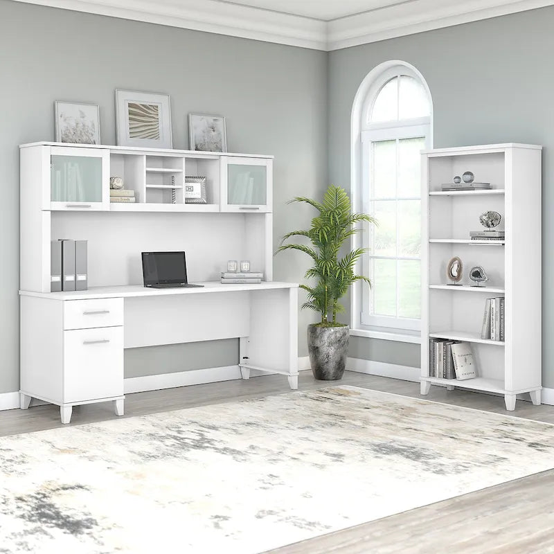 Bureau avec huche et bibliothèque à 5 étagères