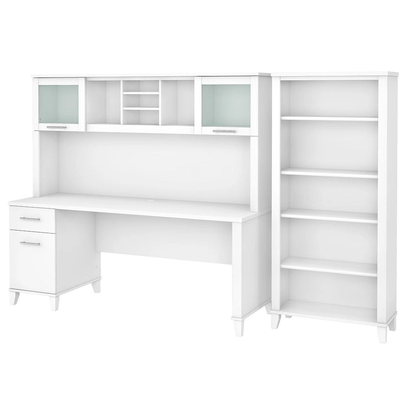 Bureau avec huche et bibliothèque à 5 étagères