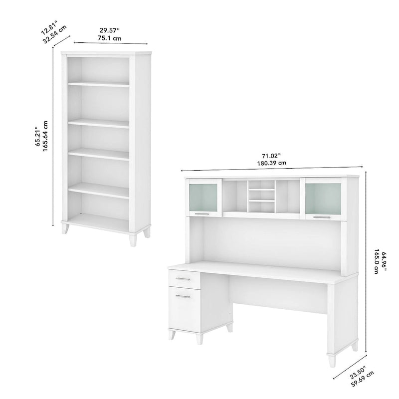 Bureau avec huche et bibliothèque à 5 étagères