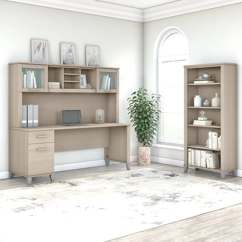 Bureau avec huche et bibliothèque à 5 étagères