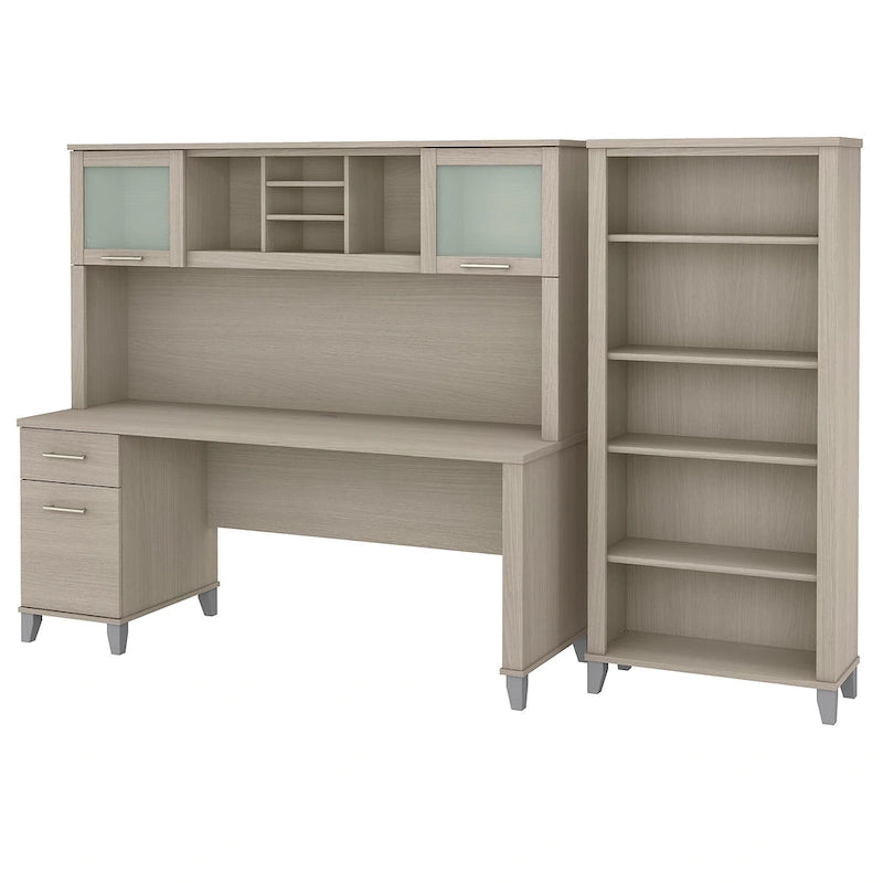 Bureau avec huche et bibliothèque à 5 étagères