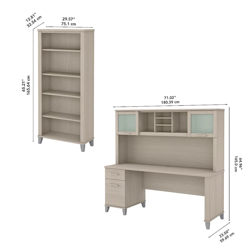 Bureau avec huche et bibliothèque à 5 étagères