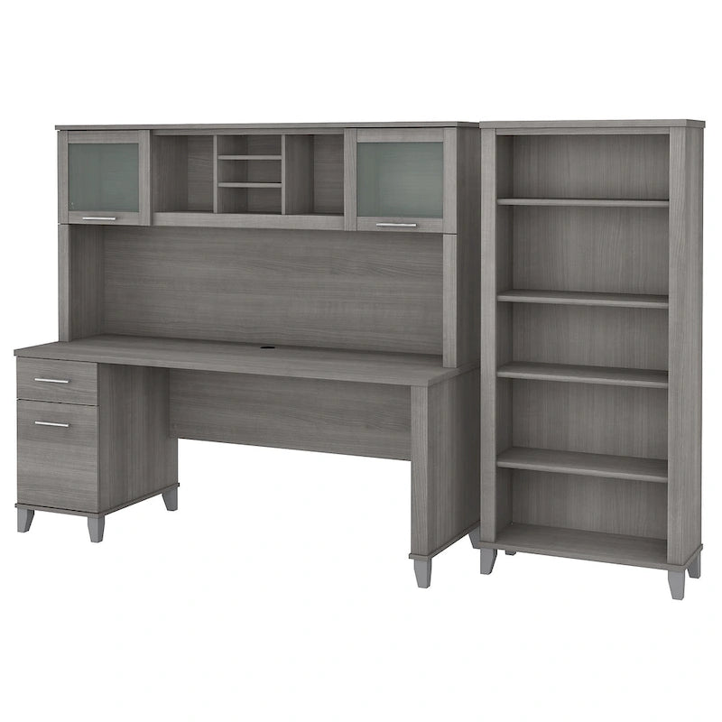 Bureau avec huche et bibliothèque à 5 étagères