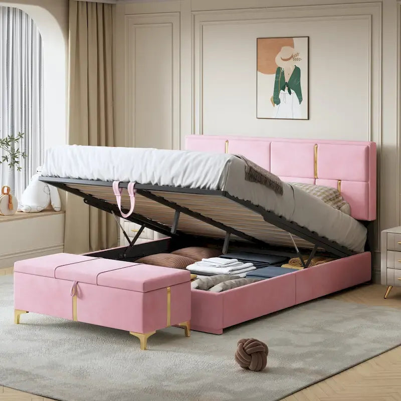 Lit de chambre avec coffre de rangement intégré