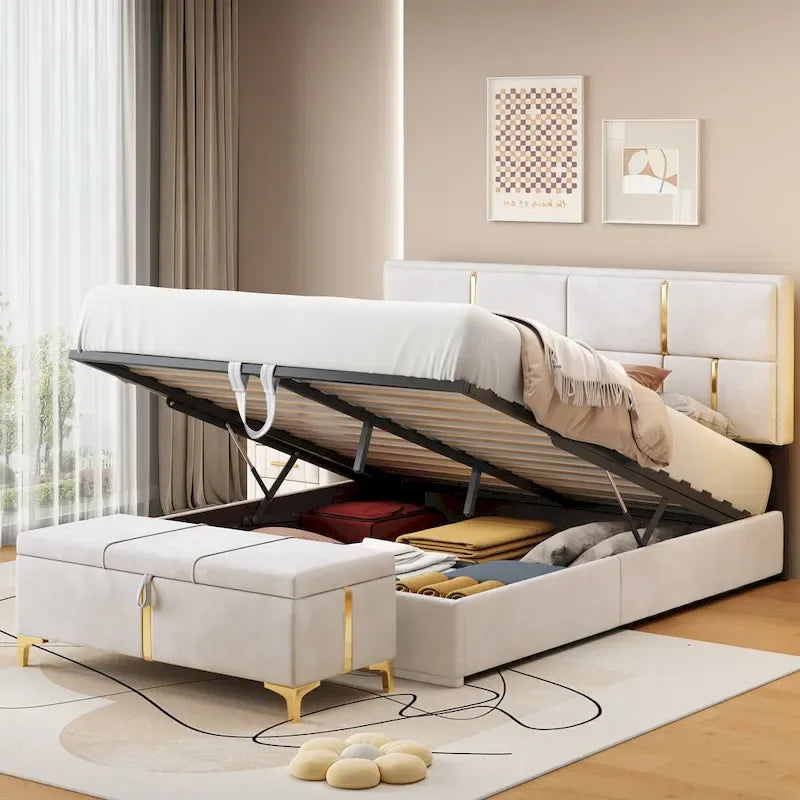 Lit de chambre avec coffre de rangement intégré