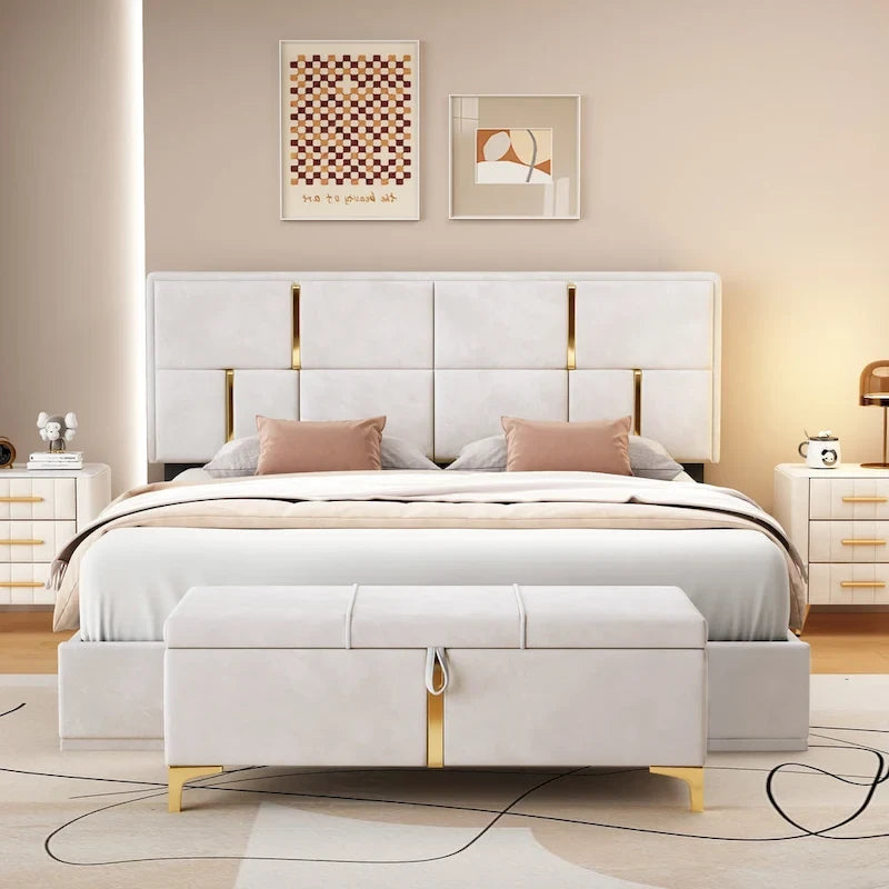 Lit de chambre avec coffre de rangement intégré
