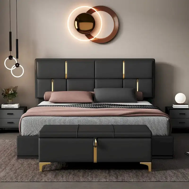 Lit de chambre avec coffre de rangement intégré