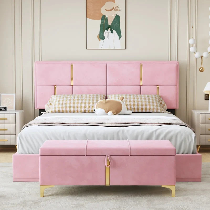 Lit de chambre avec coffre de rangement intégré