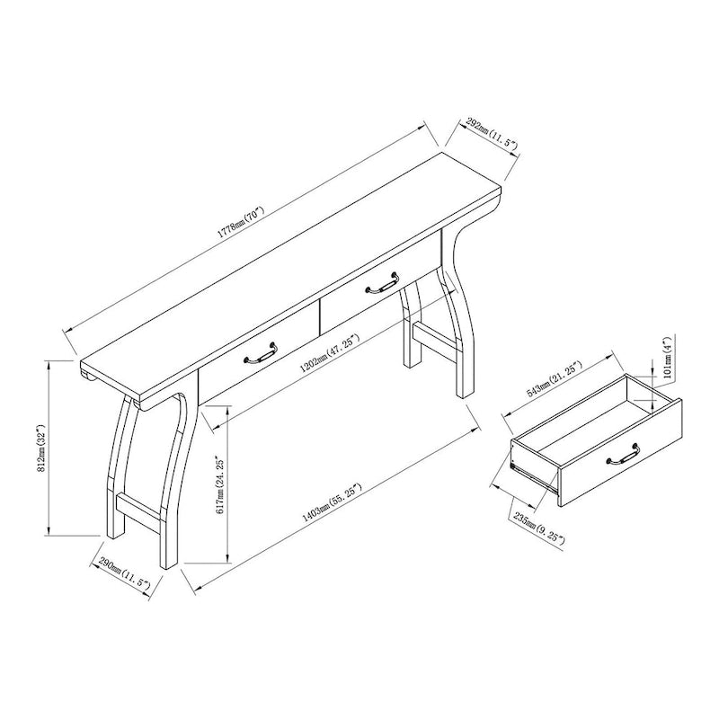 Console tiroir en chêne blanc contemporaine