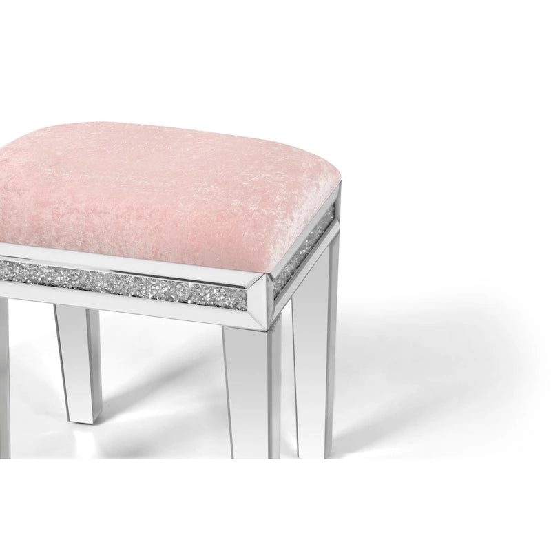Tabouret de coiffeuse miroir diamant avec siège en velours rembourré