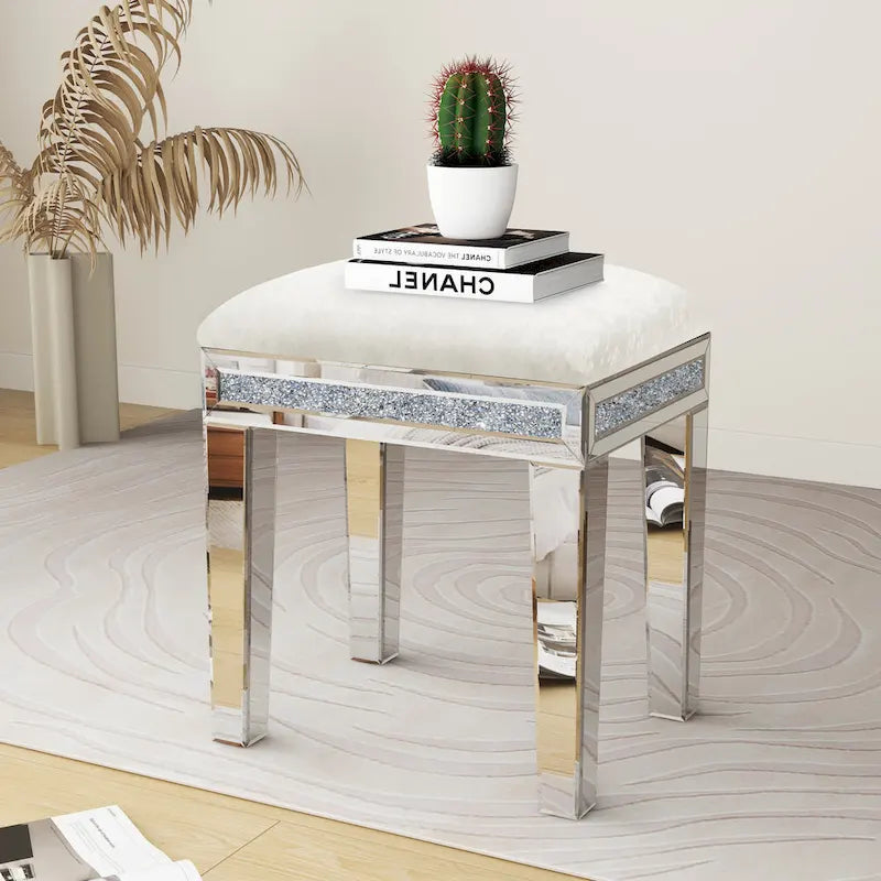 Tabouret de coiffeuse miroir diamant avec siège en velours rembourré