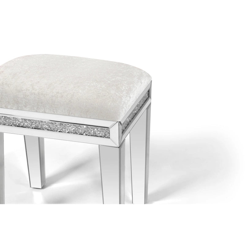 Tabouret de coiffeuse miroir diamant avec siège en velours rembourré