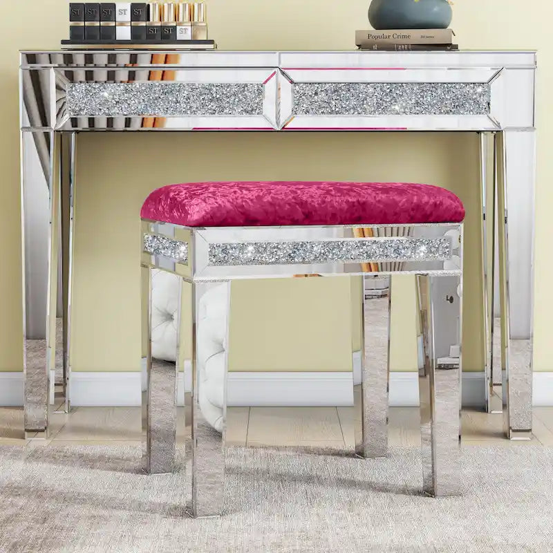 Tabouret de coiffeuse miroir diamant avec siège en velours rembourré