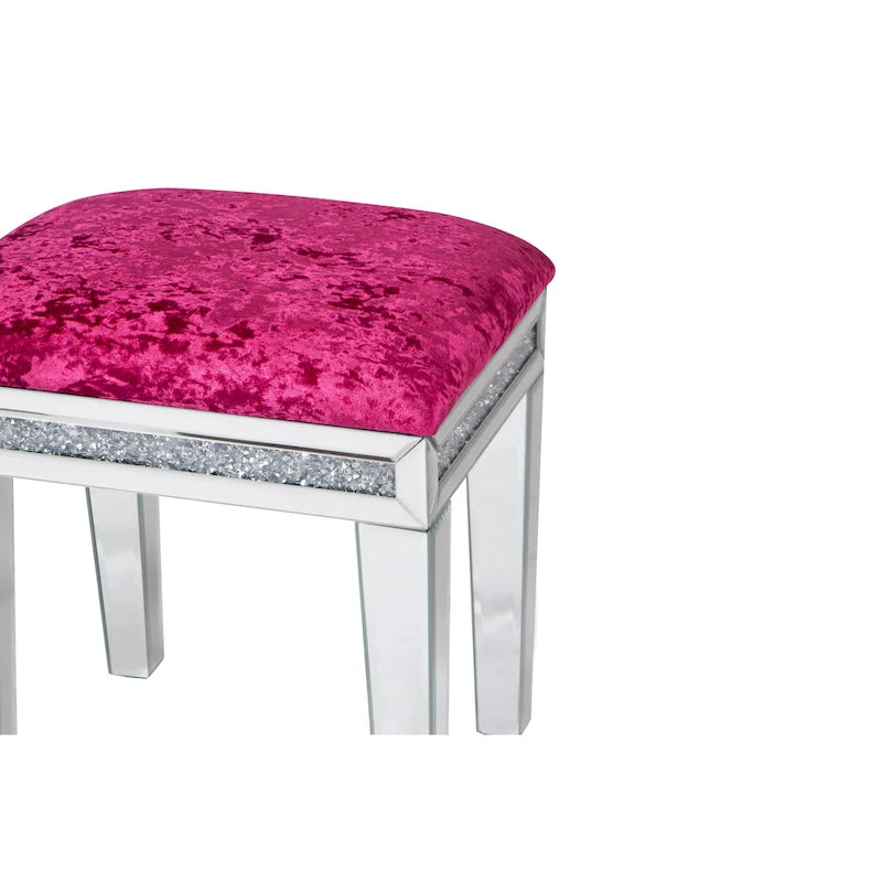 Tabouret de coiffeuse miroir diamant avec siège en velours rembourré