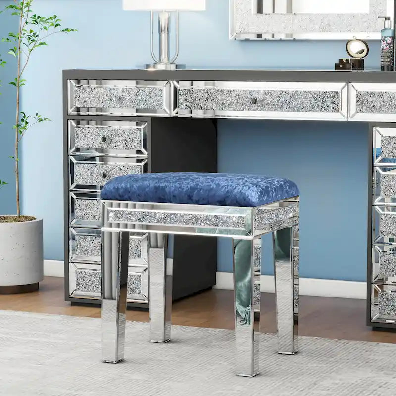 Tabouret de coiffeuse miroir diamant avec siège en velours rembourré