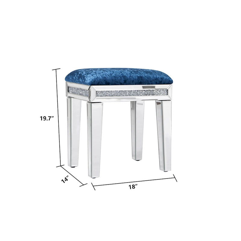 Tabouret de coiffeuse miroir diamant avec siège en velours rembourré