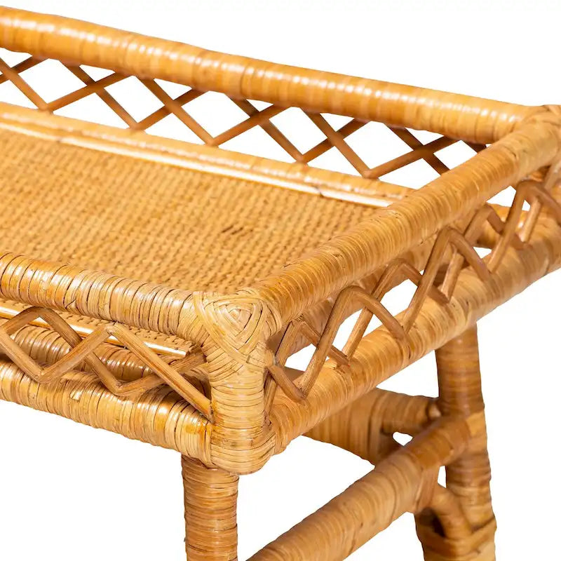 Console de style bohème moderne en rotin naturel à 2 niveaux