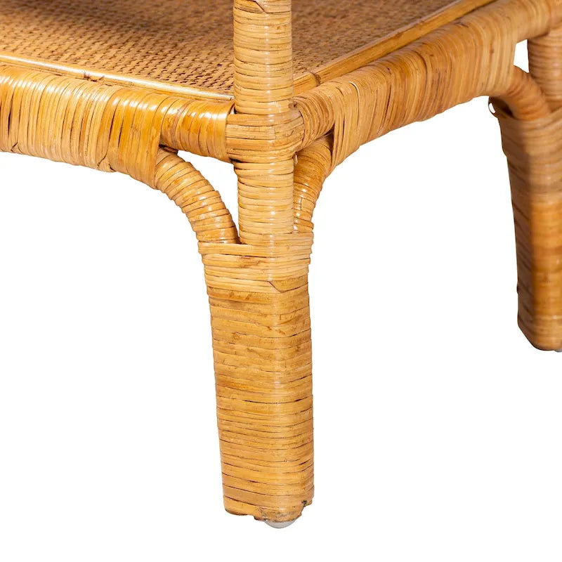 Console de style bohème moderne en rotin naturel à 2 niveaux